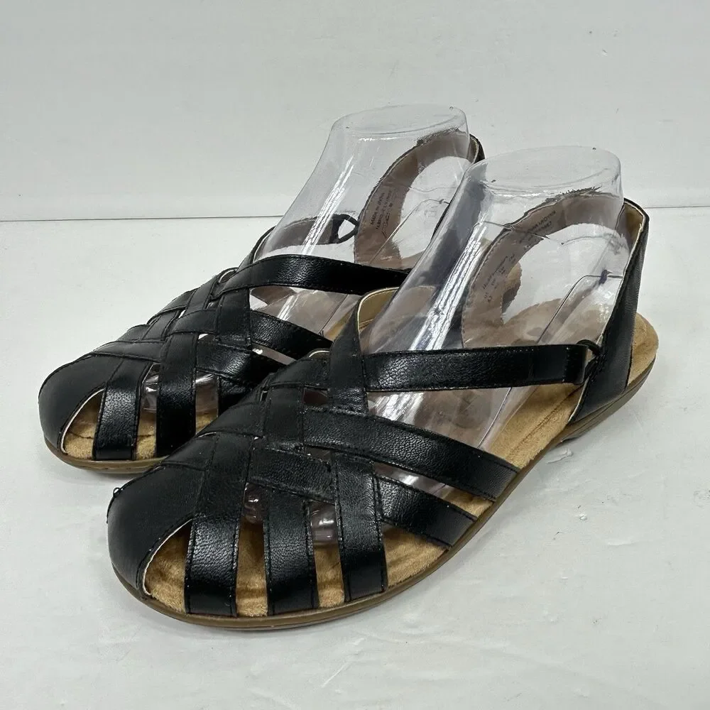 Hush Puppies Ridley Bounce Sandals 8.5 Black Leather Fisherman Strappy HPW10487